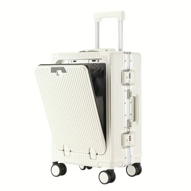 Vabena Front Opening USB Charging Aluminum Carry-on Suitcase