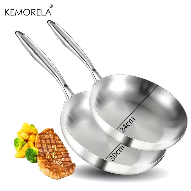 Vabena 5-Ply Stainless Steel Frying Pan - 22-28CM Non-Stick Wok