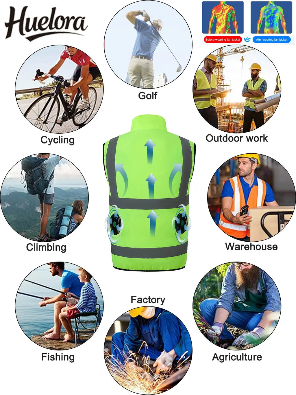 USB Powered Cooling Fan Work Vest - Reflective Summer Safety