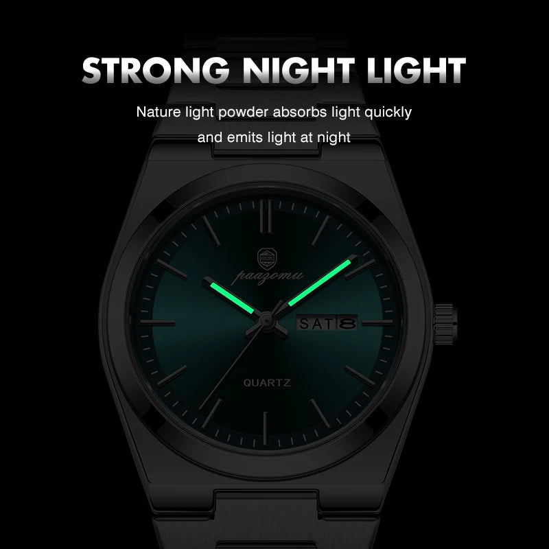 PAAZOMU Men's Chronograph Watch - Waterproof Stainless Steel Luminous Quartz