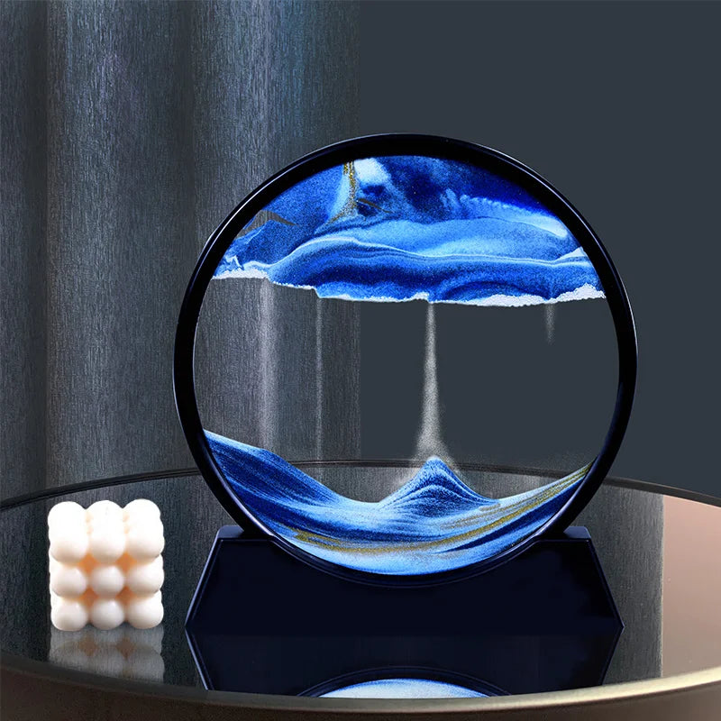 3D Moving Sand Art Deep Sea Sandscape | Round Glass Desk Decor & Gift