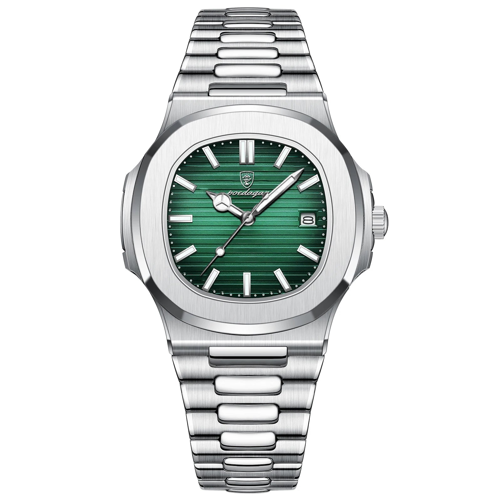 POEDAGAR Men's Square Luxury Quartz Watch - Waterproof, Luminous Date, Stainless Steel for Business & Sport