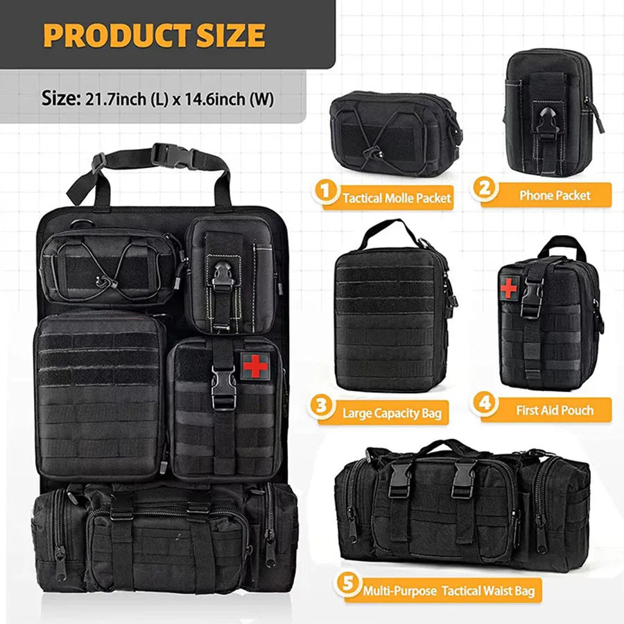 Tactical Car Back Seat Organizer - 6-in-1 Storage & Seat Protection