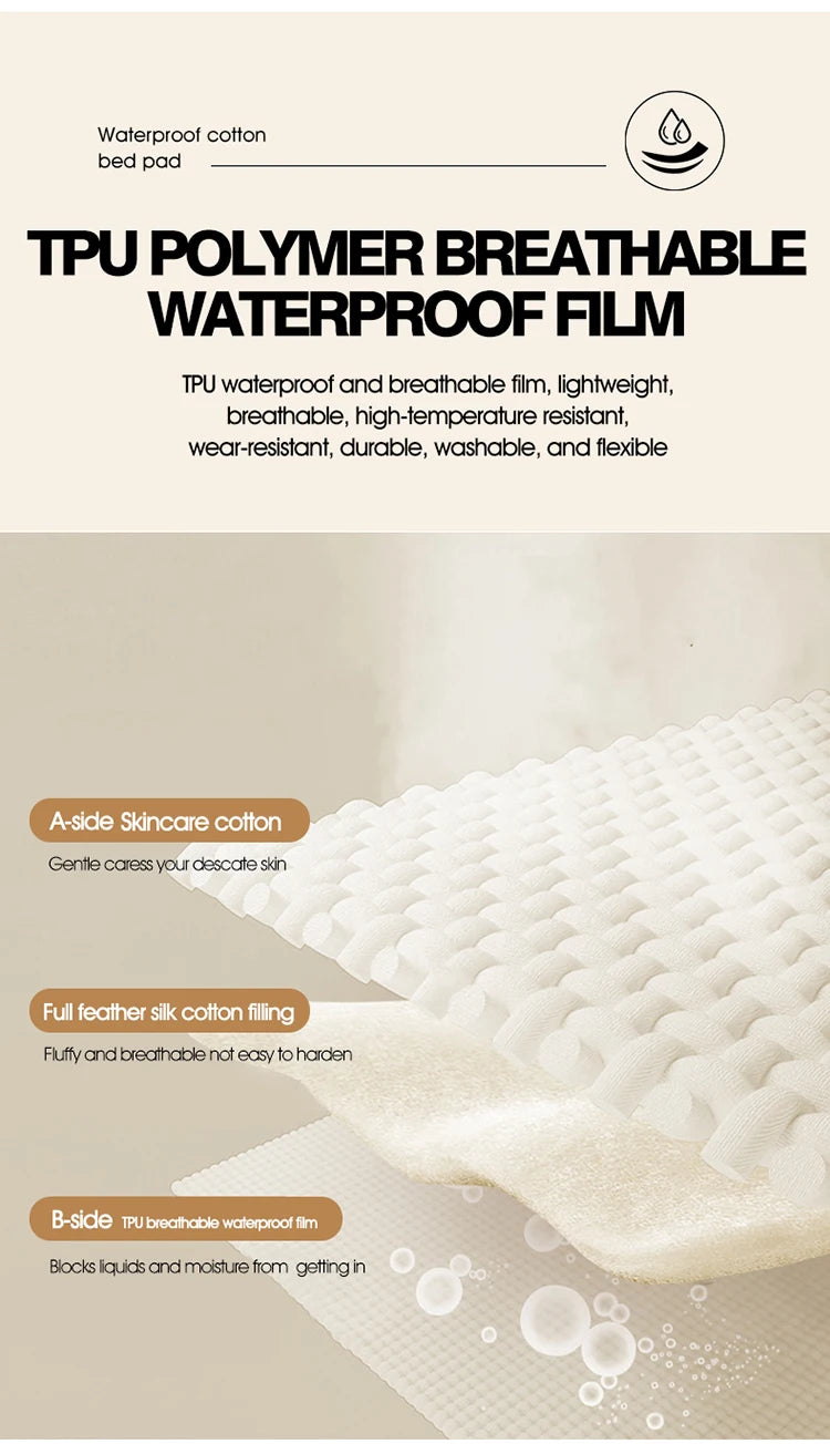 Waterproof Quilted Mattress Topper with Elastic Band - Bed Protector for Single/Double Beds (140/160)