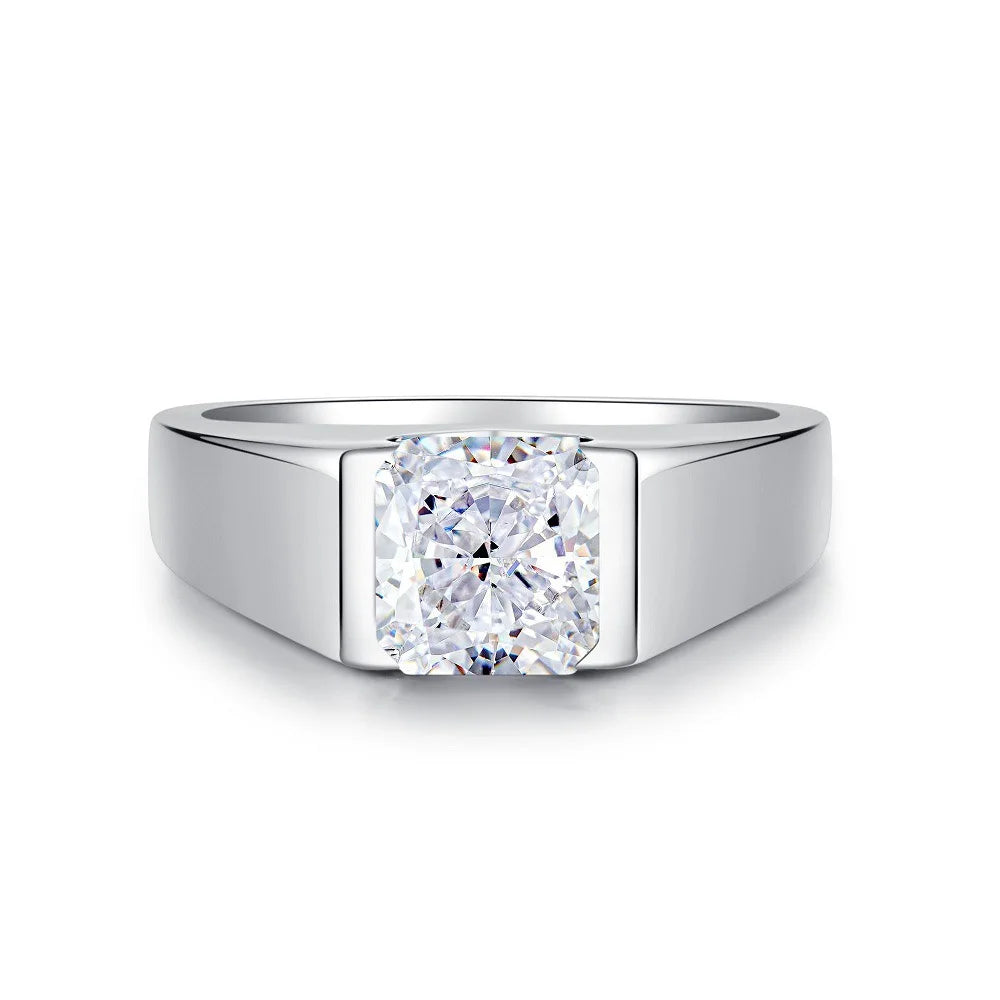 Luxury Men's Platinum PT950 Emerald & Moissanite Ring