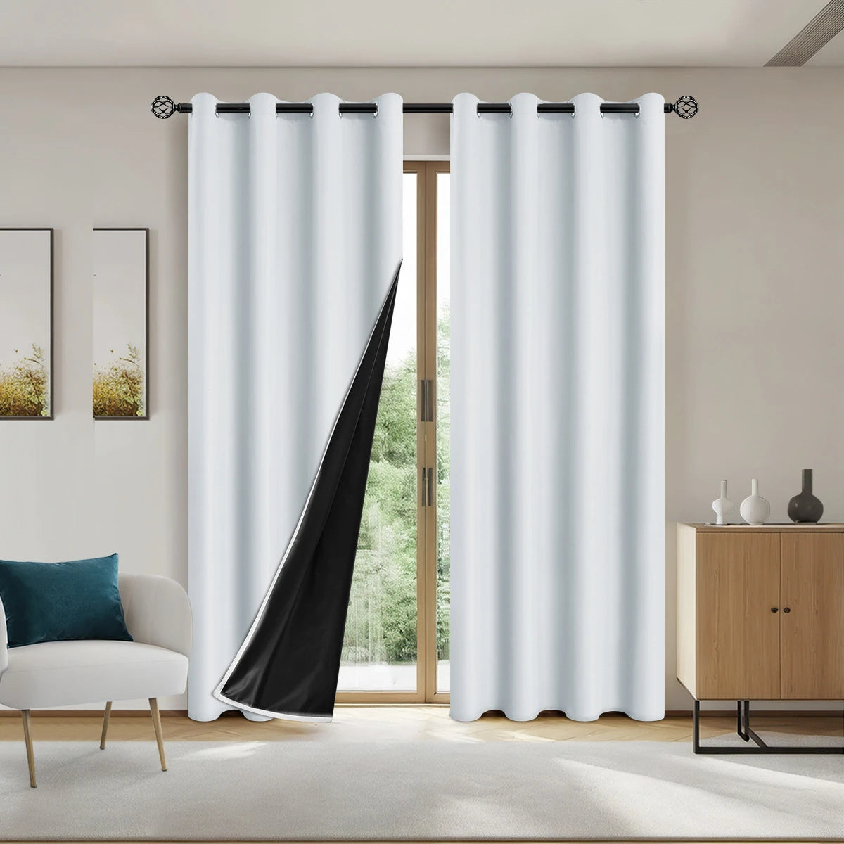 Modern Blackout Curtains - 2 Pcs Set with Coated Lining for Home Decor