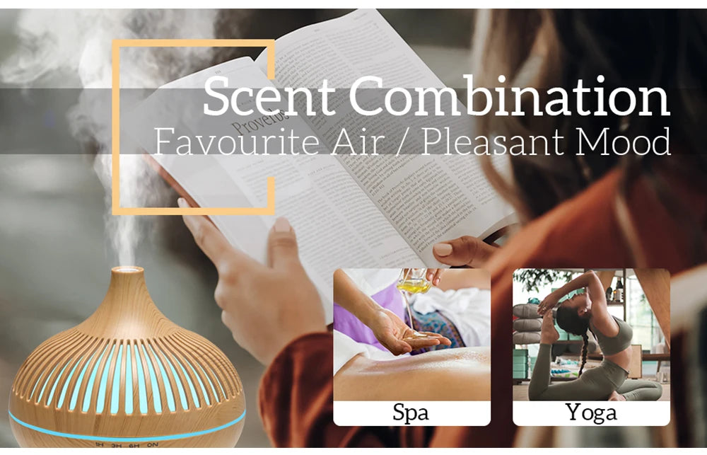 Wood Grain Aromatherapy Diffuser with Remote - Essential Oil Mist