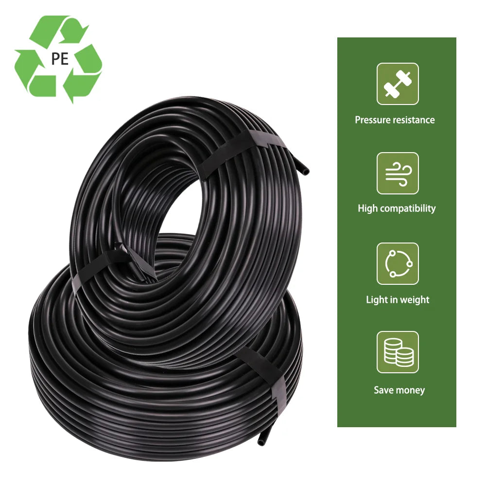 Vabena Black PE Drip Irrigation Pipe 1/4" 3/8" OD 6-12mm – Pressure Proof Garden Hose