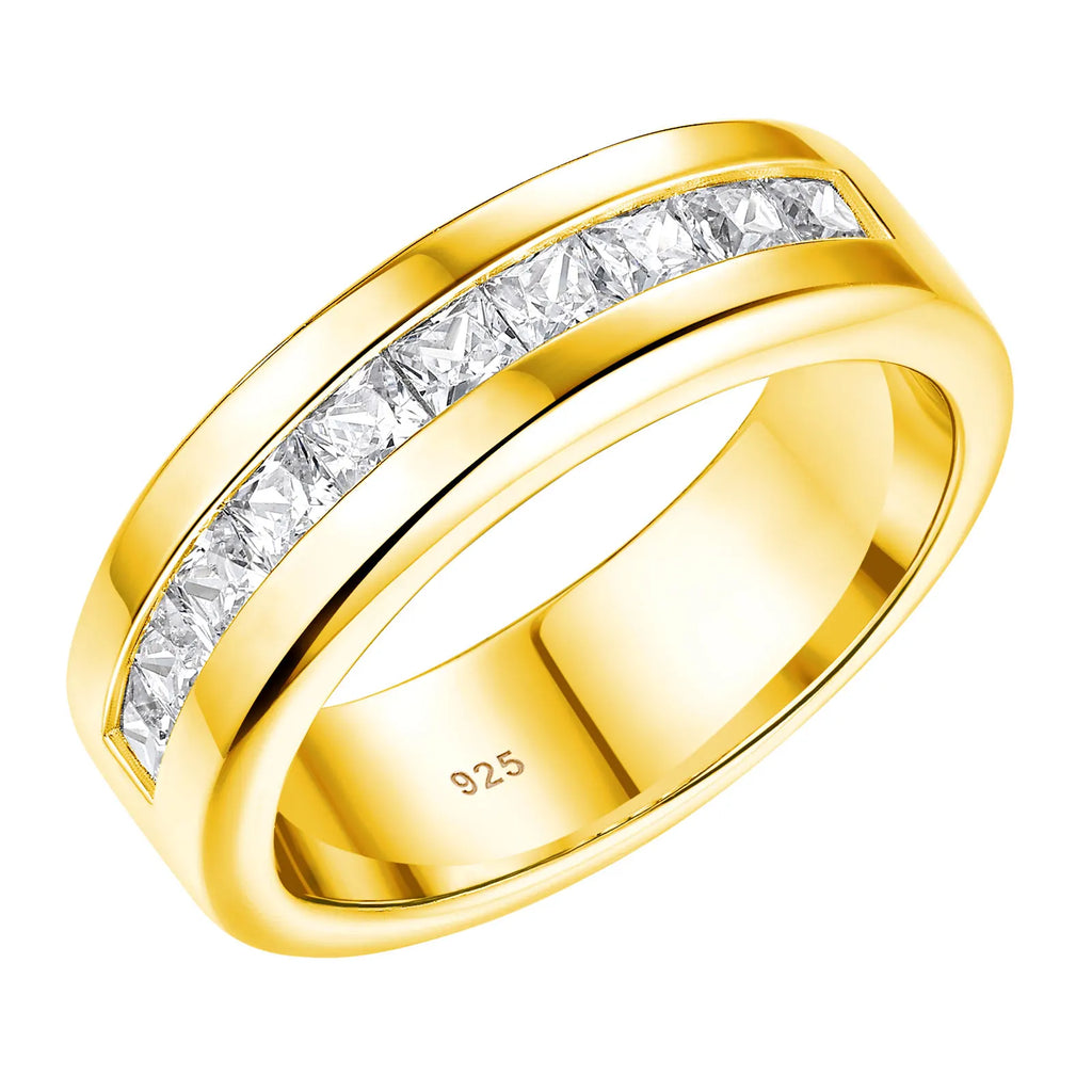 Newshe Men's Half Eternity Moissanite Wedding Band