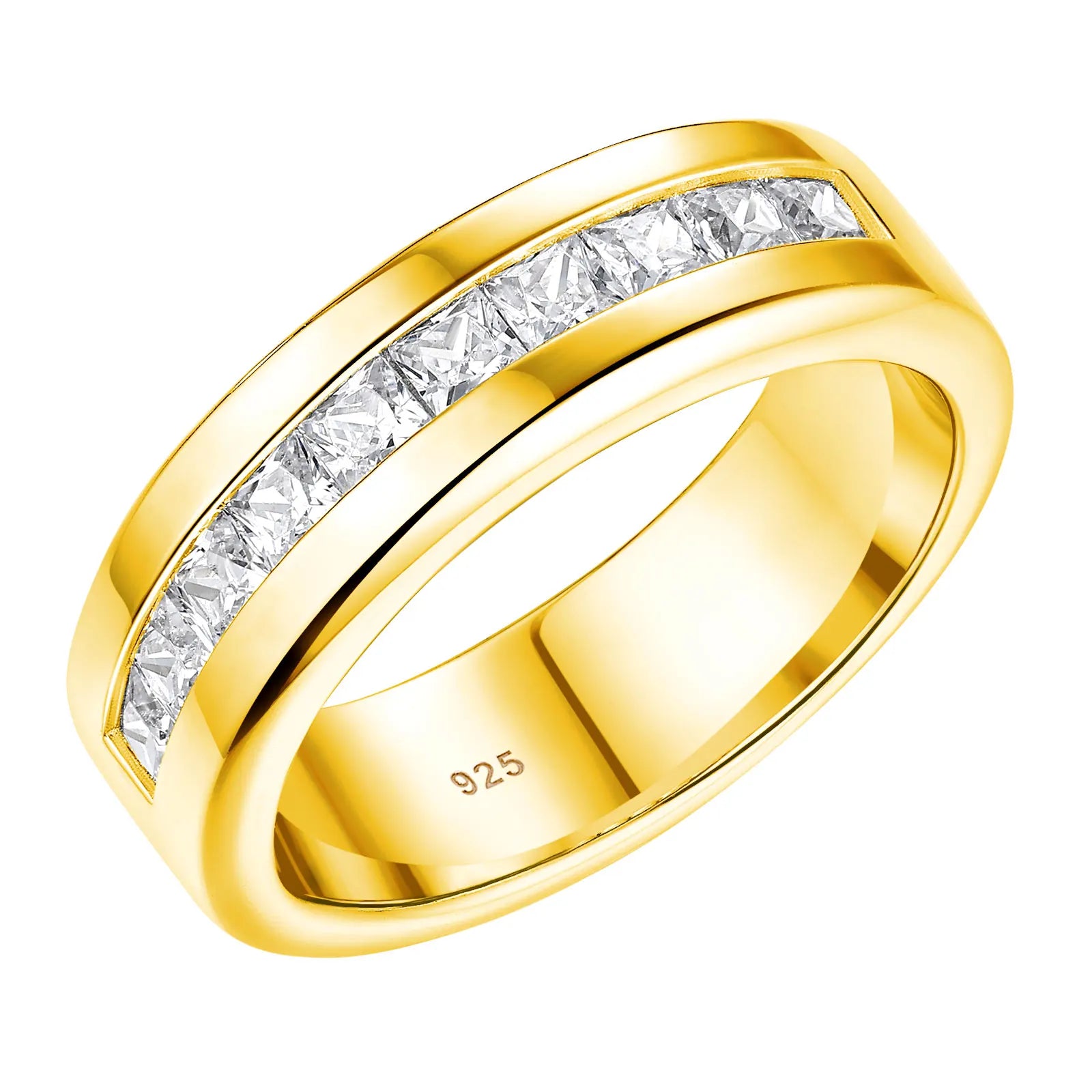 Newshe Men's Half Eternity Moissanite Wedding Band