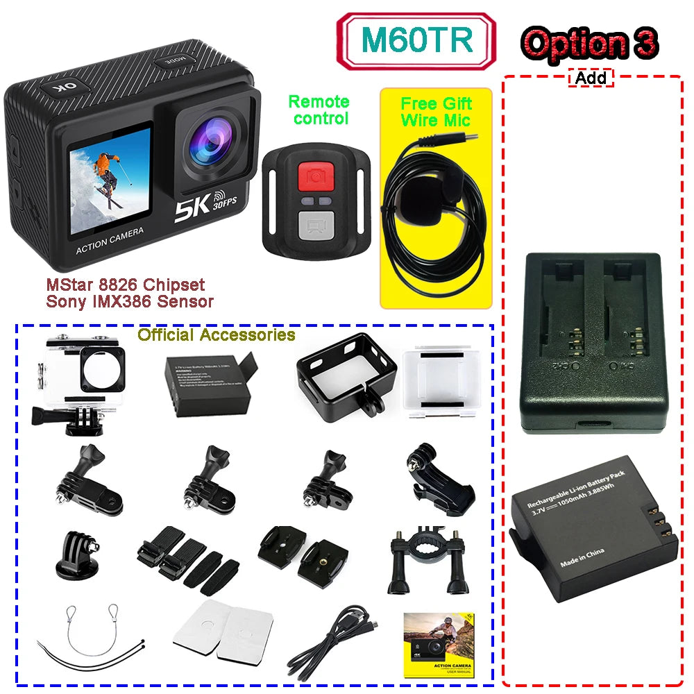 Sony IMX576 5K 4K 60FPS Waterproof 48MP Wi-Fi Action Camera for Adventure