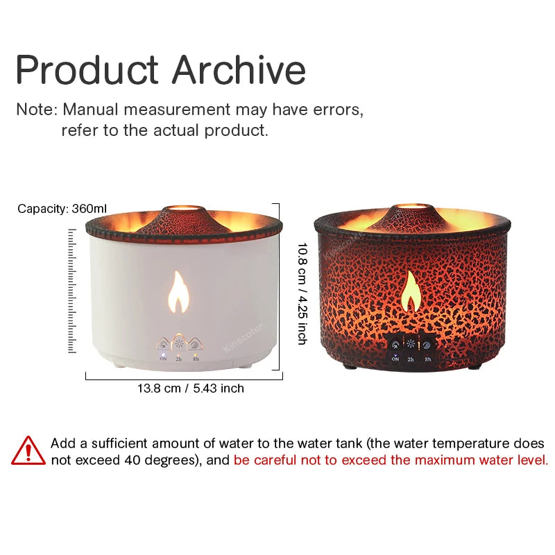 KINSCOTER Volcano Flame & Jellyfish Aroma Diffuser - 360ml Essential Oil Humidifier