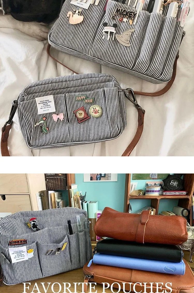 Large Capacity Canvas Pencil Case - Multi-Layer Storage for High School Students