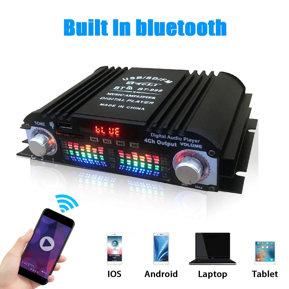 1600W Peak HiFi Amplifier | 4-Ch Digital Audio | Bluetooth Karaoke FM Remote