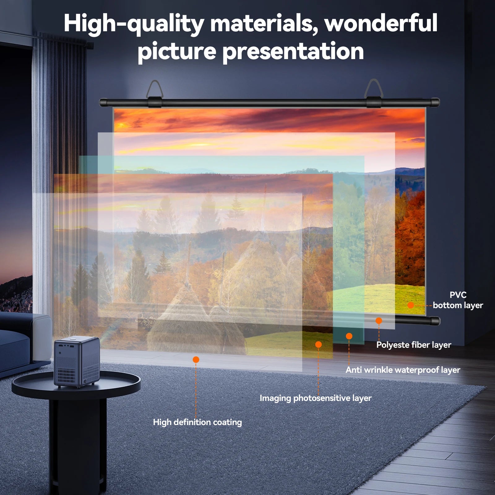 XIAOHUI Anti-light HD Projector Screen 16:9 - No-hole Wall Mount - Home Theater (60-133in)