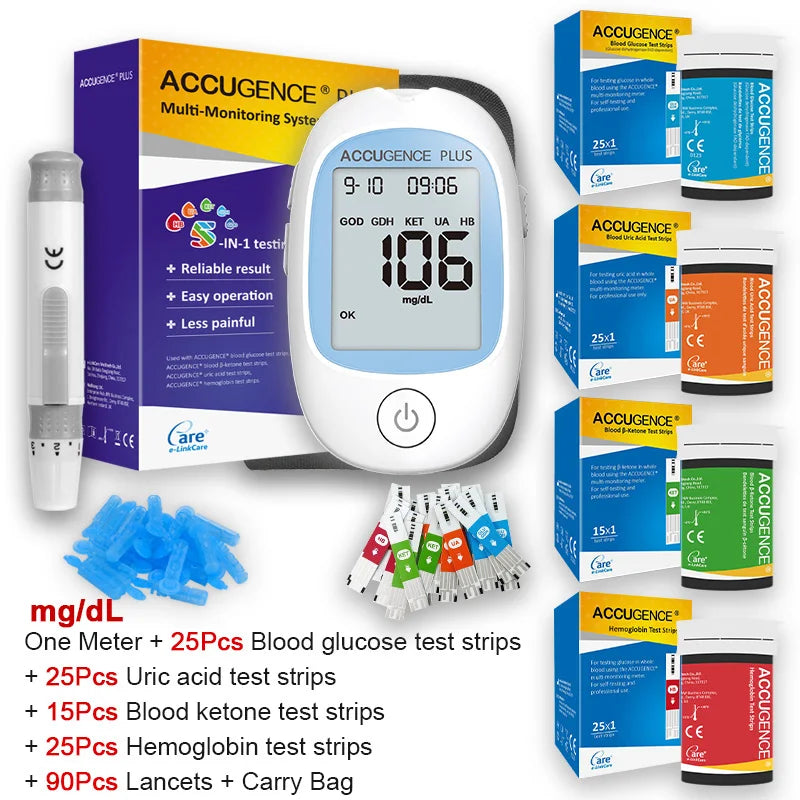 4-in-1 Multifunction Monitor: Hemoglobin, Ketone, Glucose, Uric Acid Test Kit