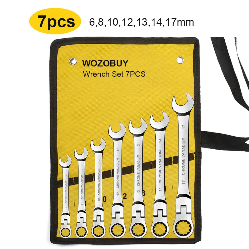 Ratcheting Flex Head Spanner Set | 6-23mm Metric Wrench Kit