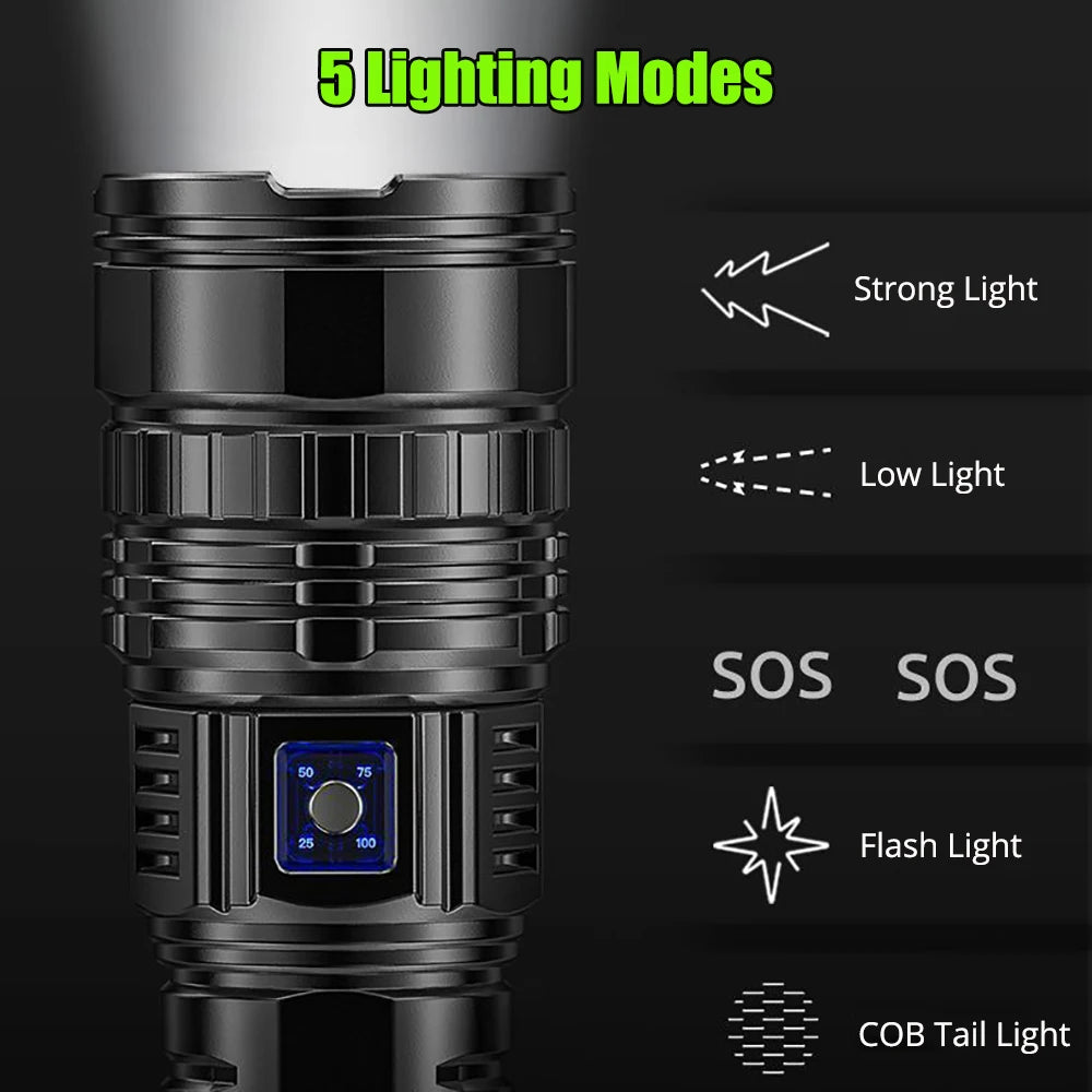 Vabena 10000LM 800W Tactical Flashlight - 4km Beam, Powerbank