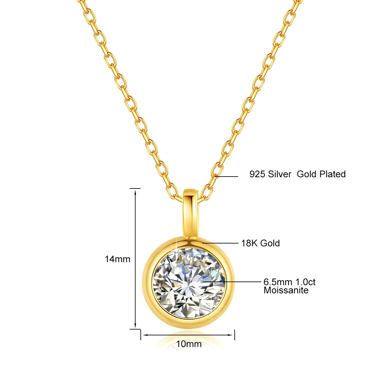 18K Gold Moissanite Necklace for Women - 1CT AU750