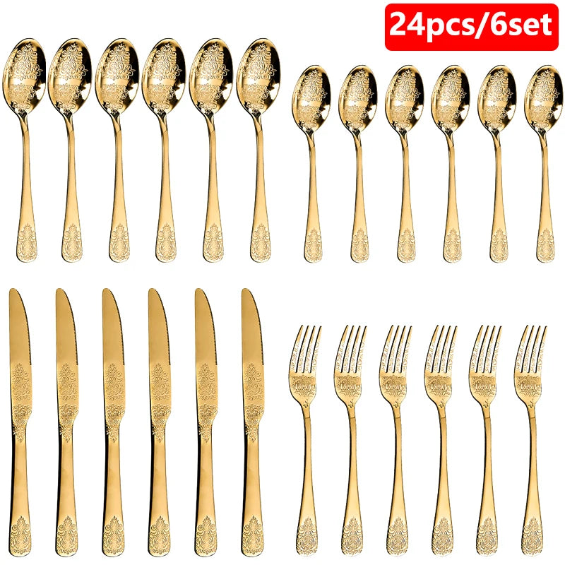 Luxury Vintage Gold Silverware Set | 16/24 Piece Dining Collection