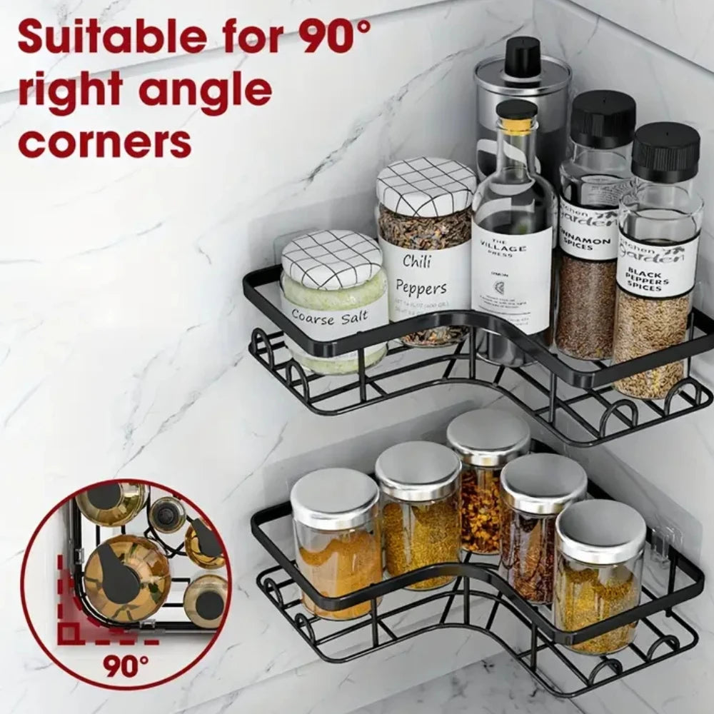 No Drilling Stainless Steel Corner Shelf - Double Layer Bathroom & Kitchen Storage