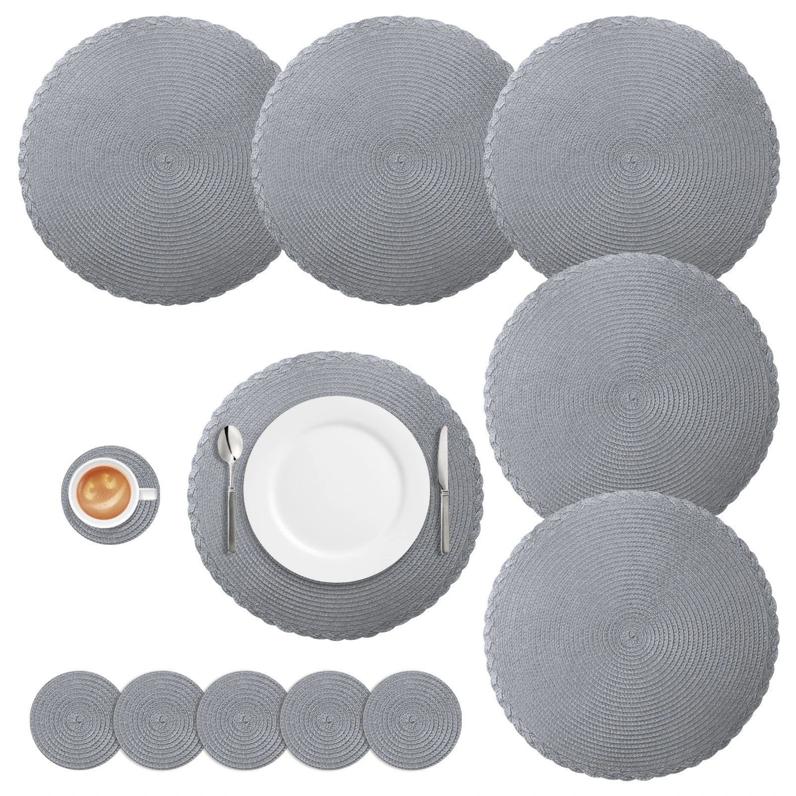 Elegant Braided Placemats & Coasters Set - 12-Piece Dining Table Protection