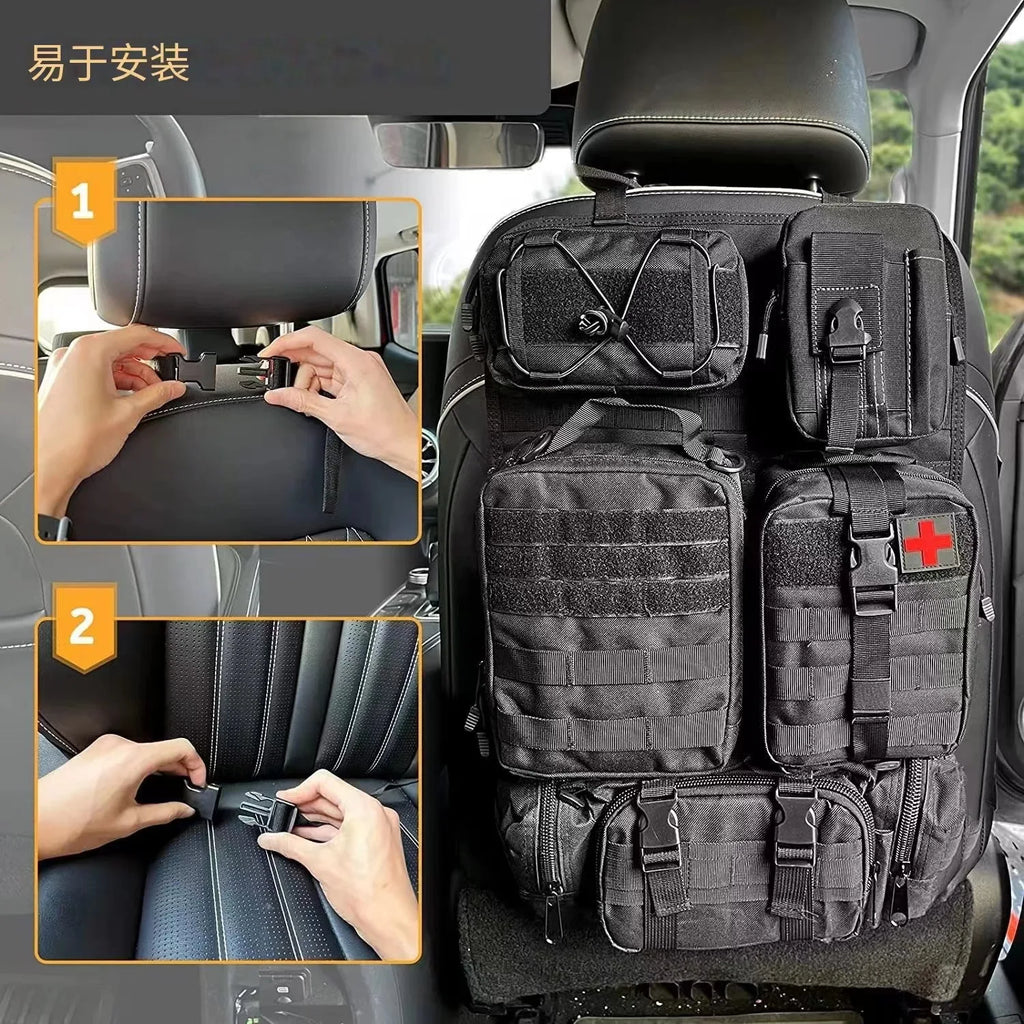Tactical Car Seat Back Organizer - MOLLE System with 5 Detachable Pouches