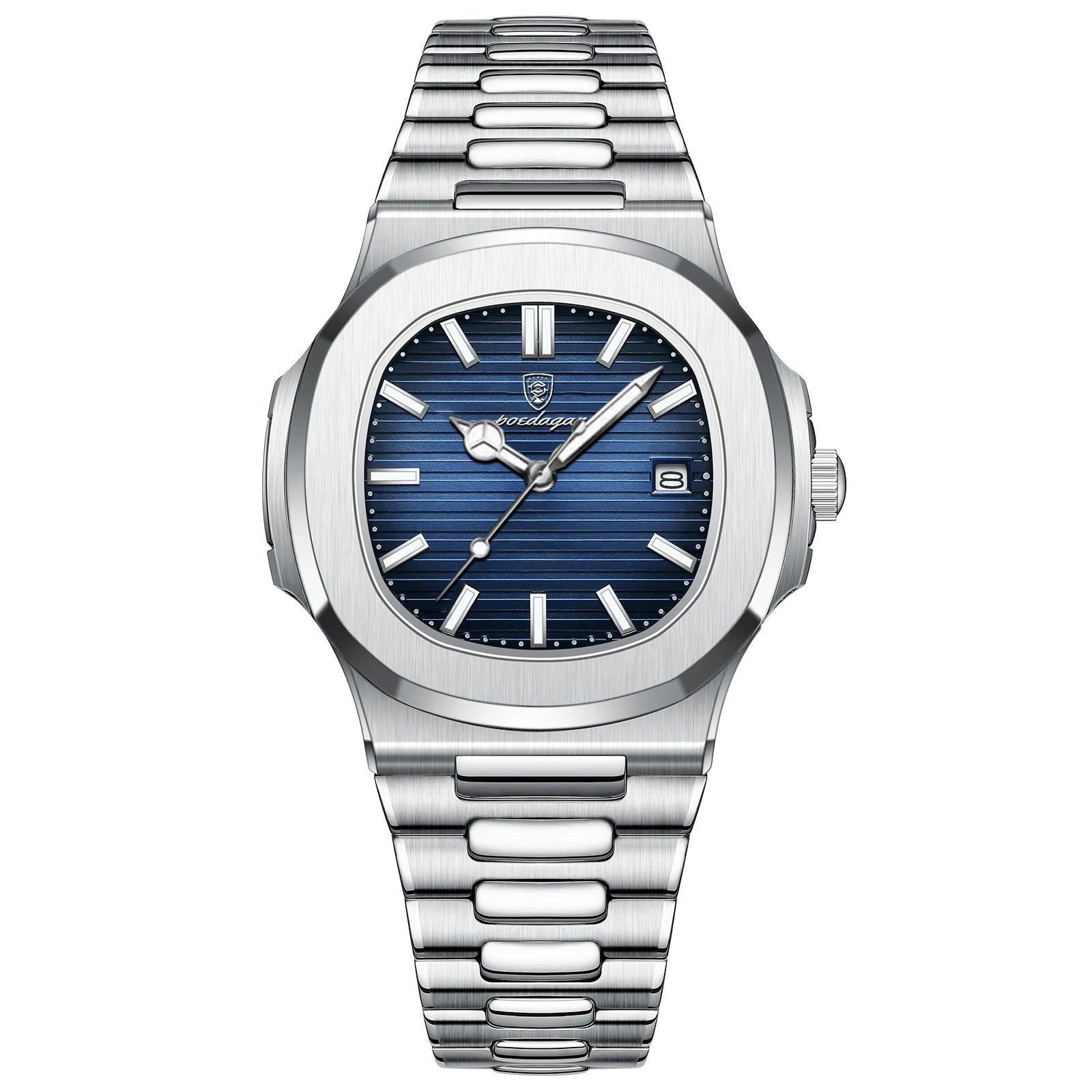POEDAGAR Men's Square Luxury Quartz Watch - Waterproof, Luminous Date, Stainless Steel for Business & Sport