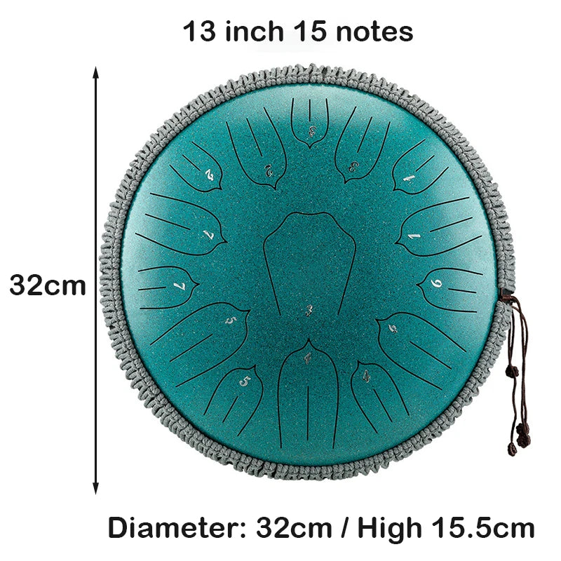 Hluru 13-inch Steel Tongue Drum - 15 Notes D Tone Glucophone Ethereal Percussion