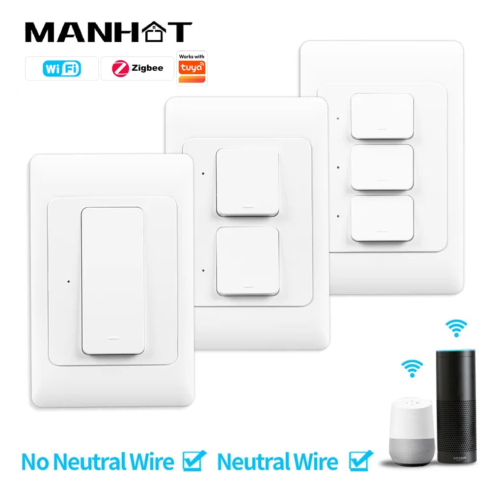 Manhot Tuya Smart Light Switch | Physical Push-Button Smart Home Control