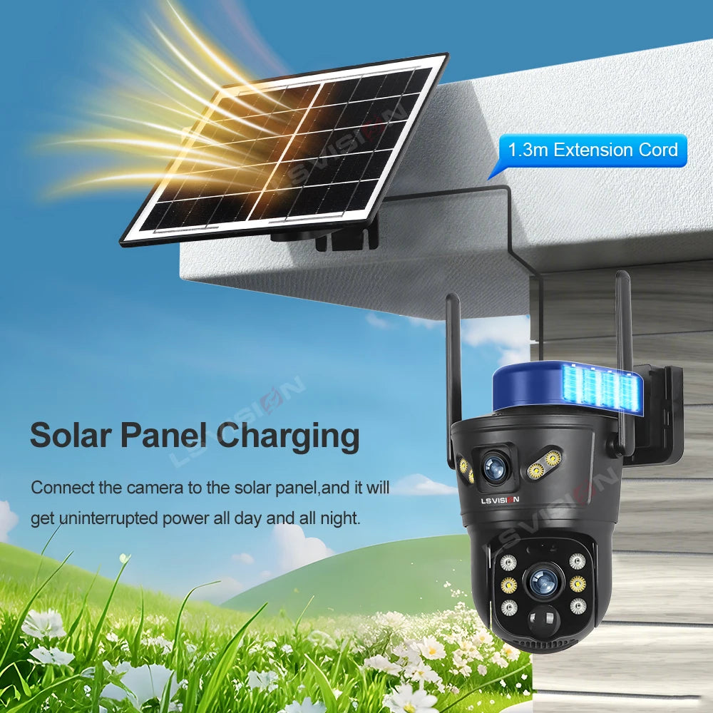 LS VISION 4G/WiFi Outdoor Solar Camera 8MP Dual Lens PIR SIM Night Vision Waterproof CCTV