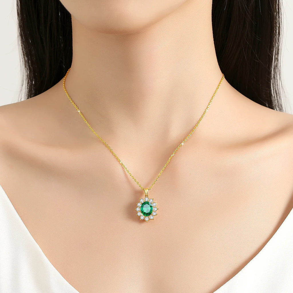 Luxury 18K Gold Emerald Necklace | Princess Diana Inspired Fine Jewelry - Vabena
