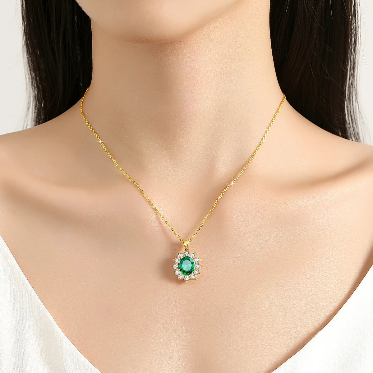 Luxury 18K Gold Emerald Necklace | Princess Diana Inspired Fine Jewelry - Vabena