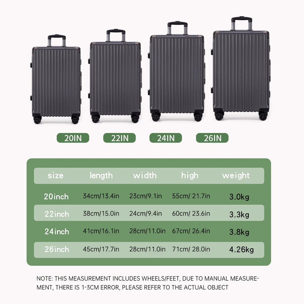 Aluminum Frame Luggage Set - USB & TSA Lock 20-28"
