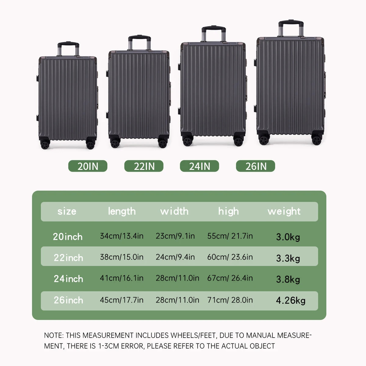 Aluminum Frame Luggage Set - USB & TSA Lock 20-28"