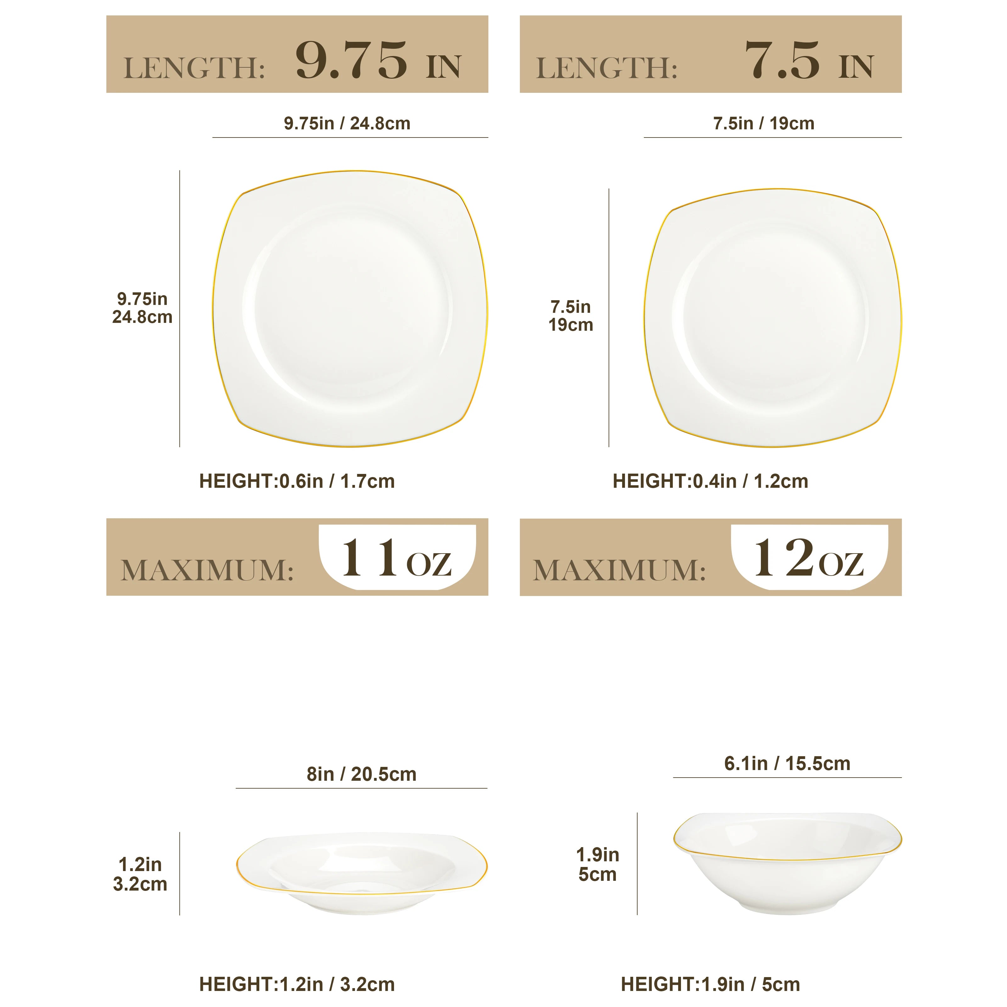 MALACASA Nordic Golden Rim Bone China Tableware Set - Elegant Dining Experience