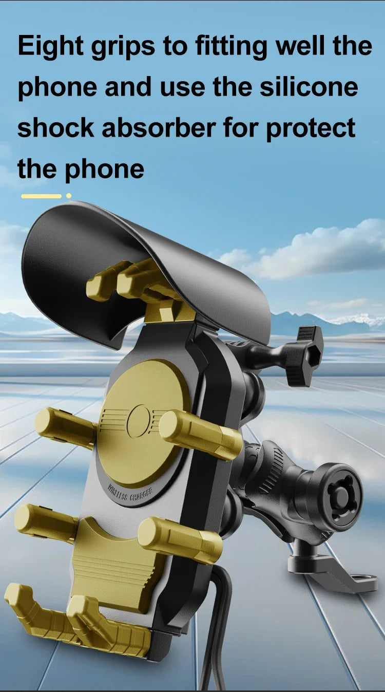 Motorcycle Phone Holder & Fast Charger - Wireless, USB, Type C | Shockproof Bike Mount