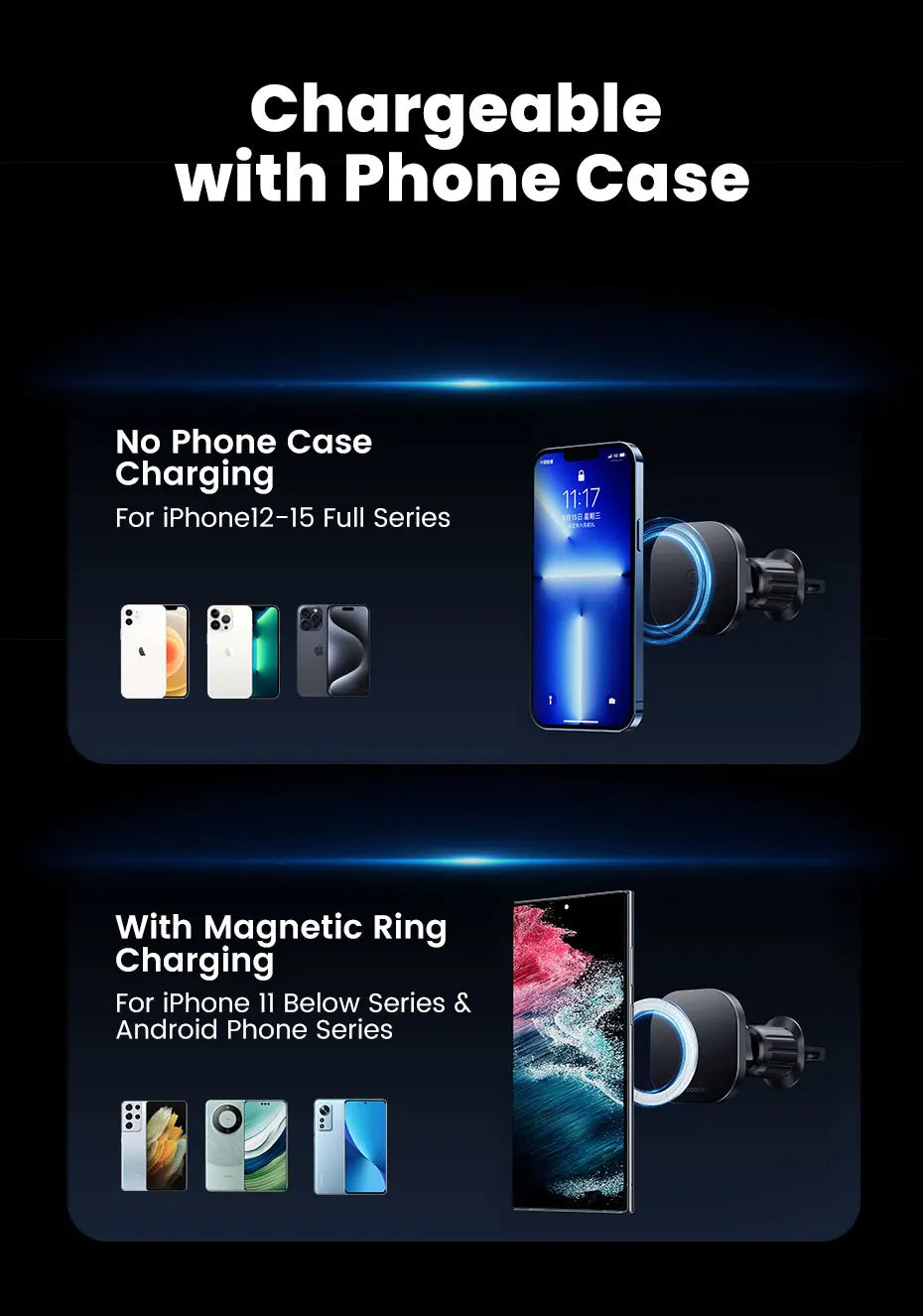 Toocki Magnetic Car Wireless Charger Phone Holder - Air Vent Mount
