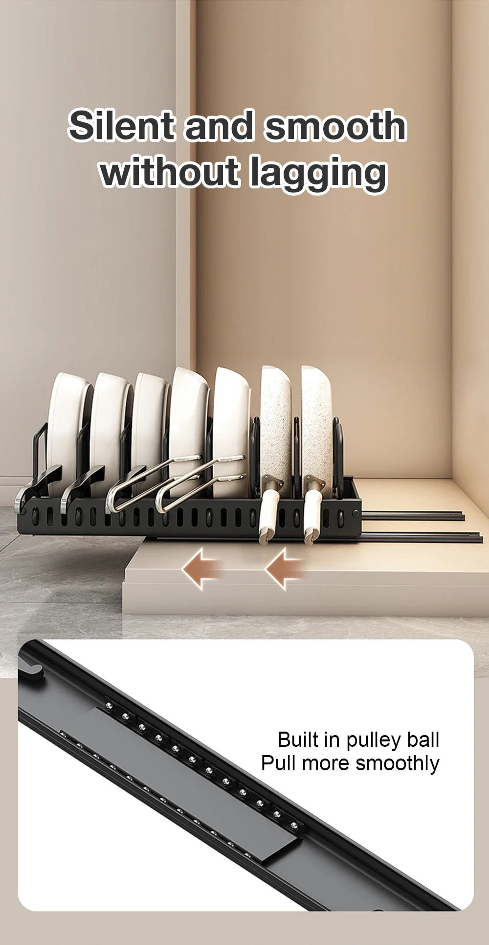 Kitchen Multifunctional Pull-Out Organizer for Pots, Pans, Lids, Spices & Dishes