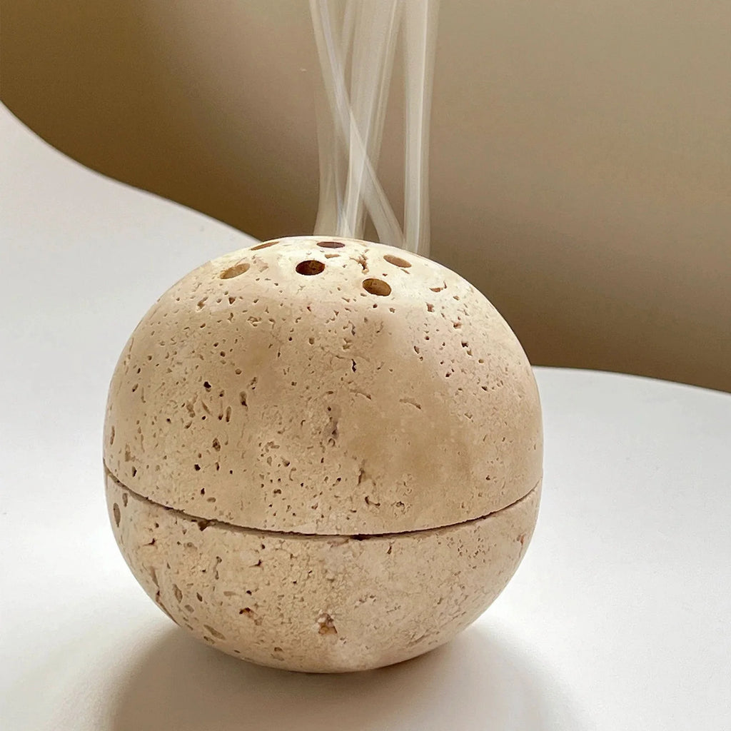 Travertine Marble Incense Burner | Spherical Aromatherapy Zen Decor