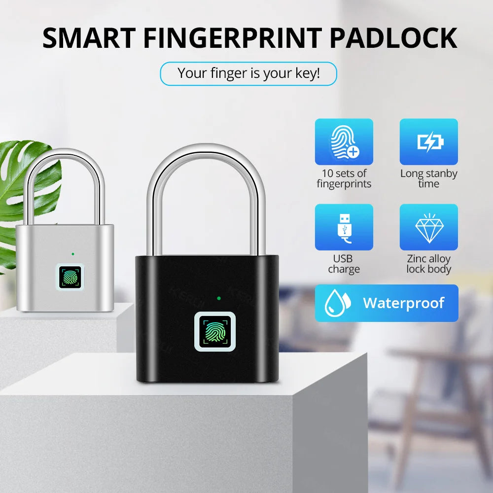 KERUI Fingerprint Smart Padlock | Keyless USB Anti-Theft Lock