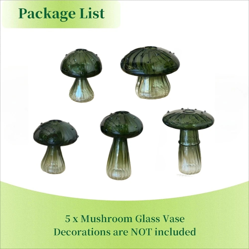 Mushroom Glass Vase Set | Hydroponic Home Decor | Unique Plant Vases