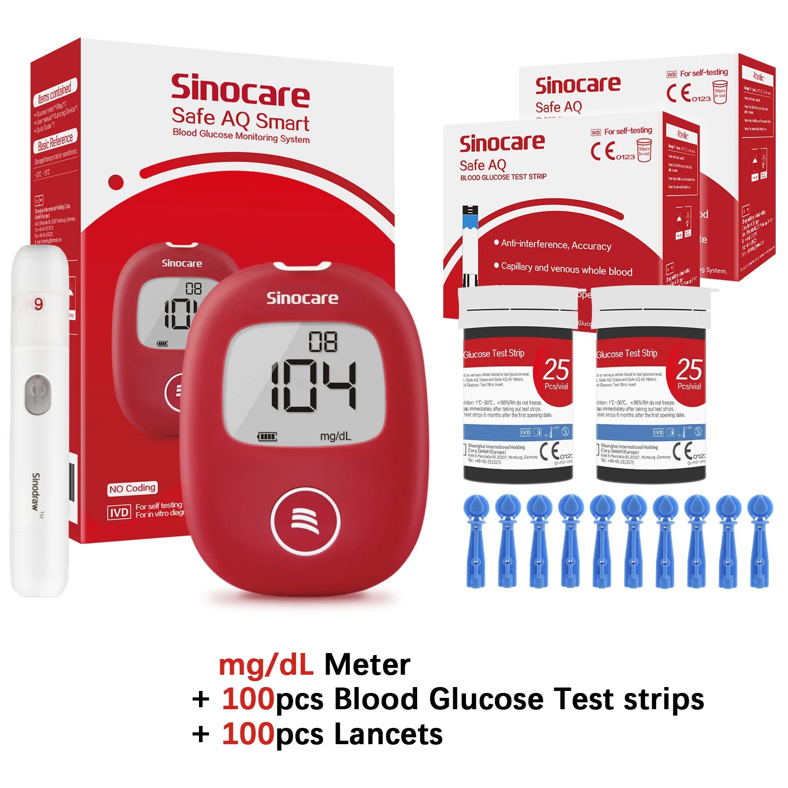 Safe AQ Blood Glucose Meter Kit – Fast Diabetes Blood Sugar Monitor