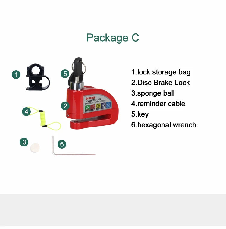 Vabena Motorcycle Disc Brake Alarm Lock | Anti-Theft Scooter Security