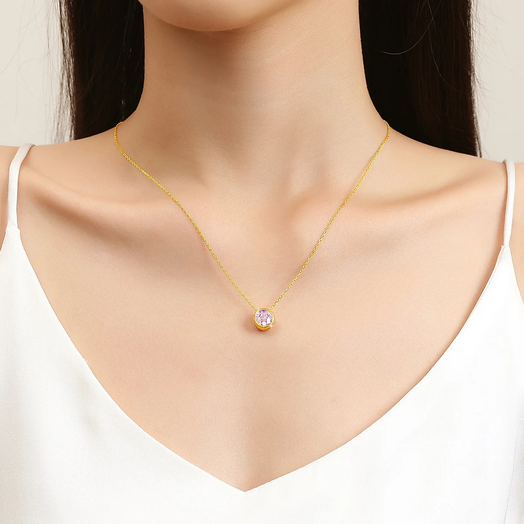 18k Gold Pink Moissanite & Diamond Pendant Necklace