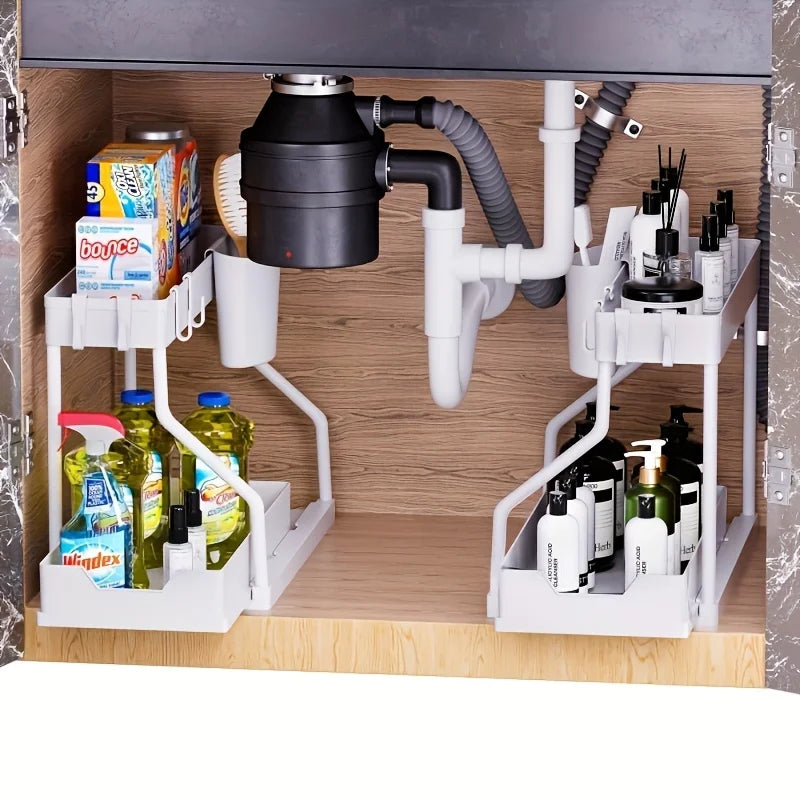 Vabena 2-Tier Under Sink Pull-Out Organizer - Space Saving Storage for Kitchen & Bath