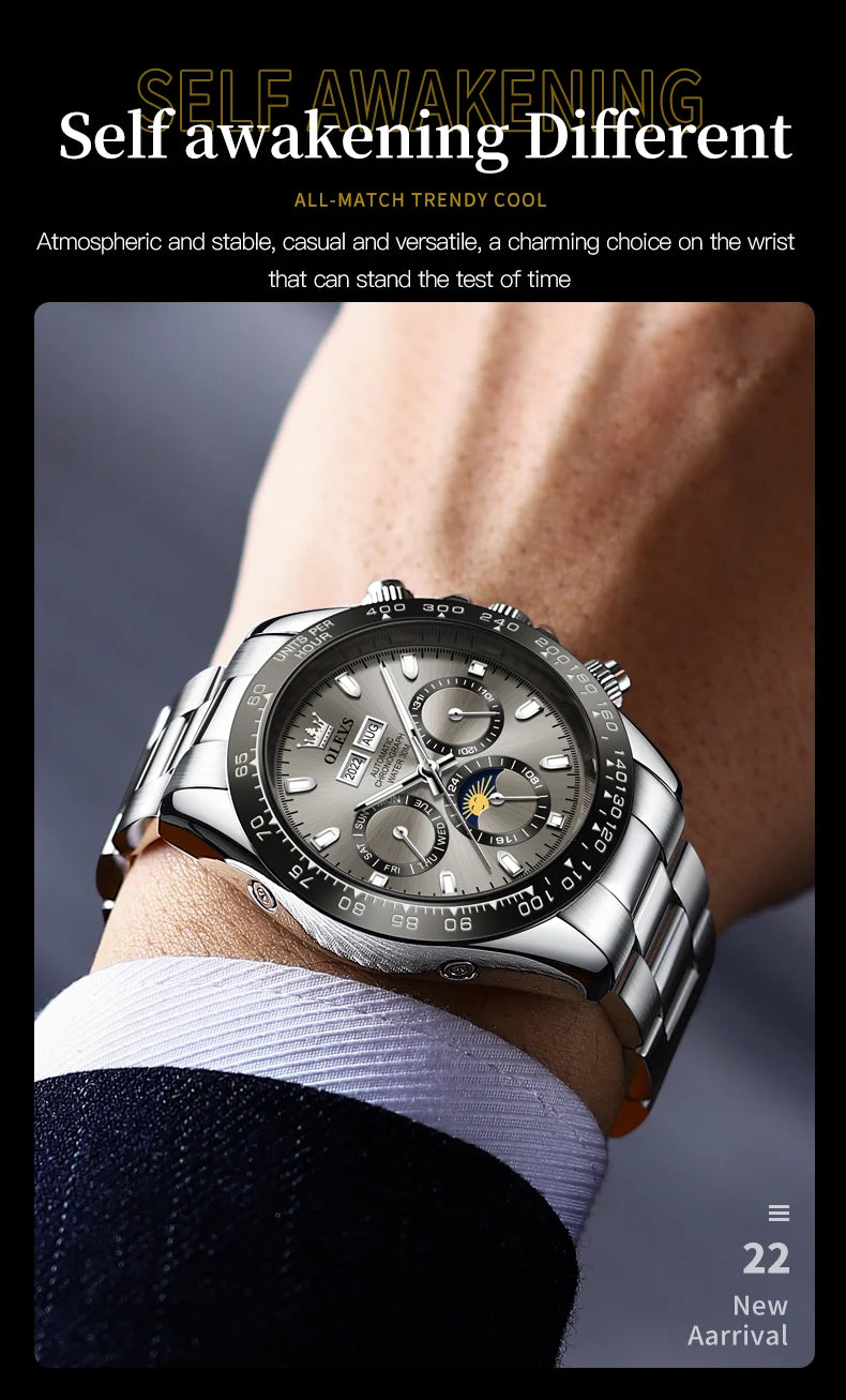 OLEVS 6654 Luxury Automatic Mechanical Chronograph Men's Watch Waterproof Luminous