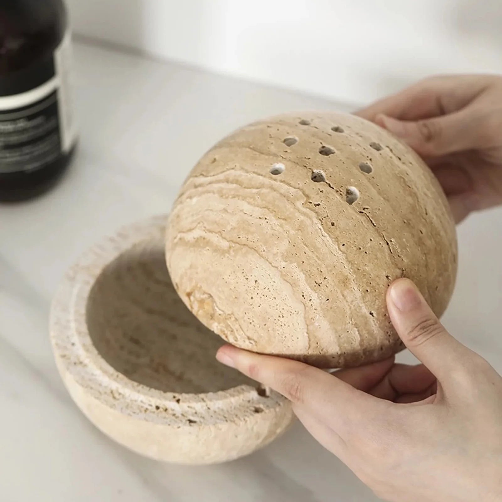 Travertine Marble Incense Burner | Spherical Aromatherapy Zen Decor