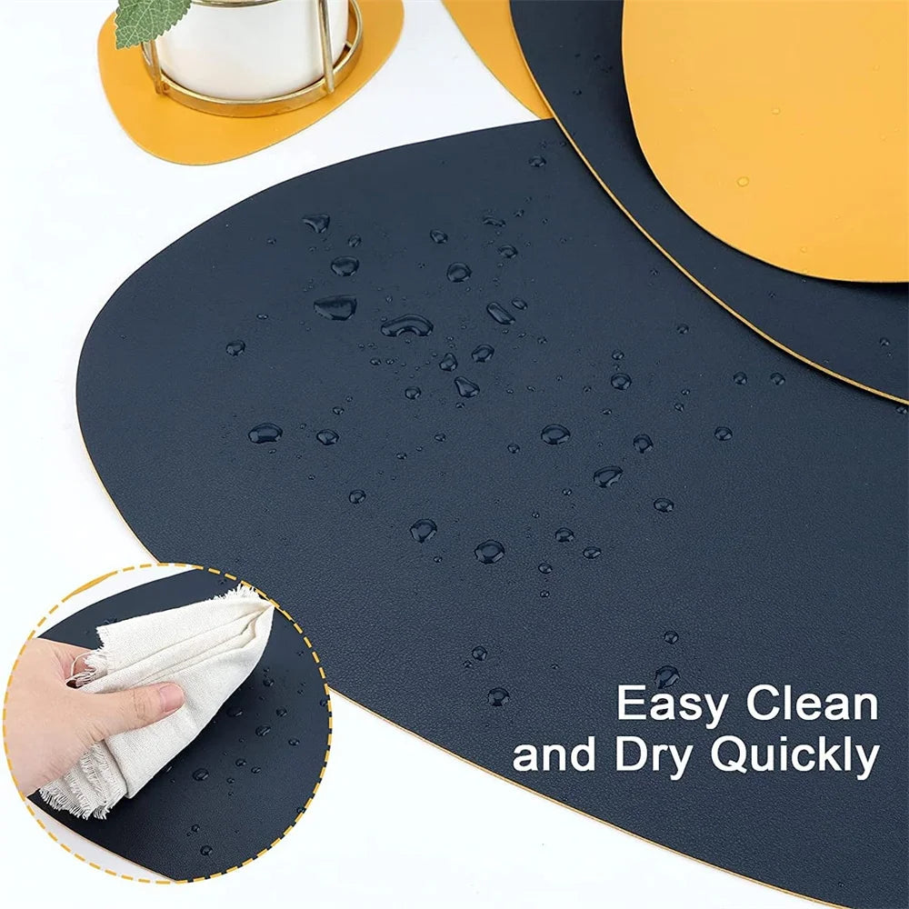 Modern Irregular PU Leather Placemats - Waterproof & Reversible Dining Table Mats