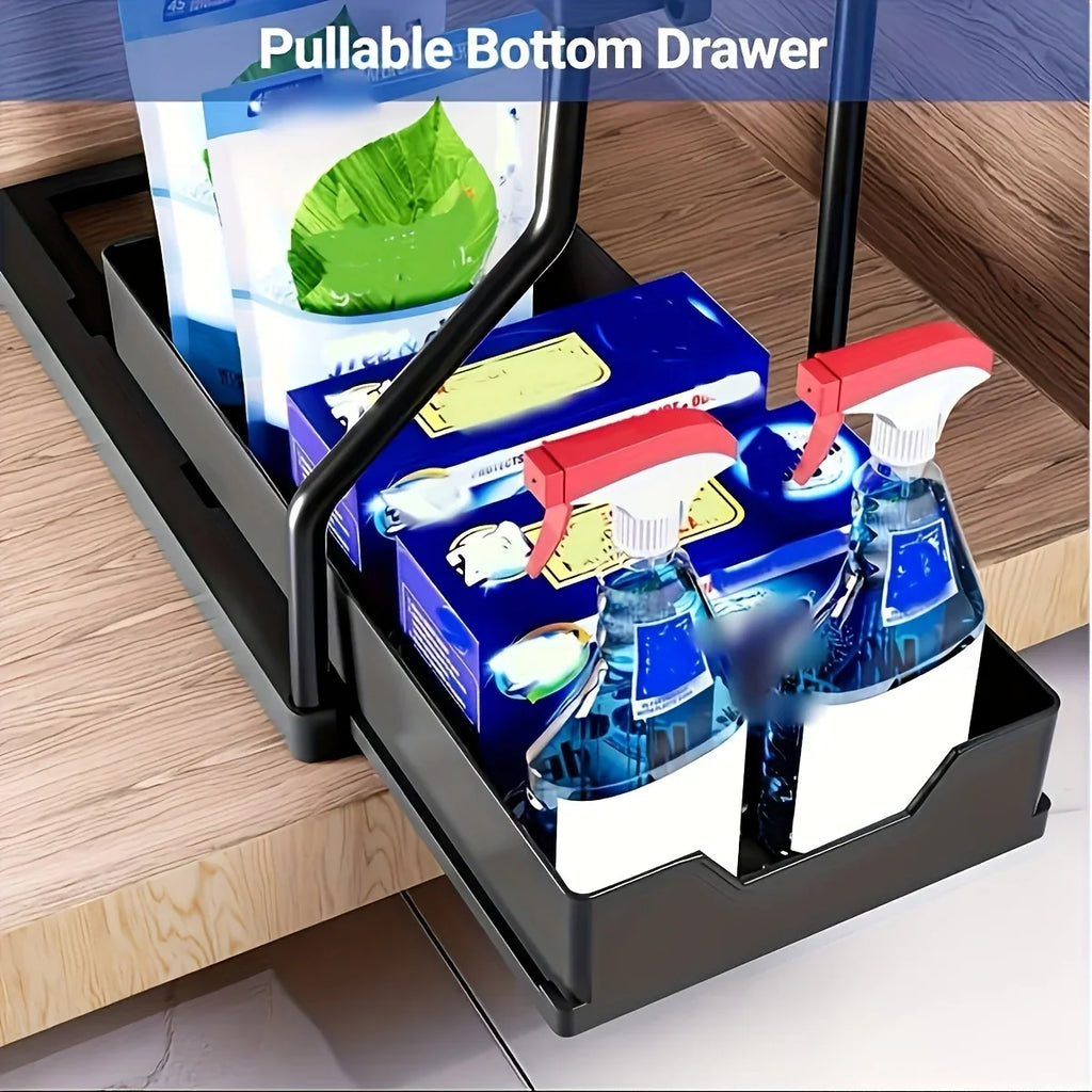 Vabena 2-Tier Under Sink Pull-Out Organizer - Space Saving Storage for Kitchen & Bath